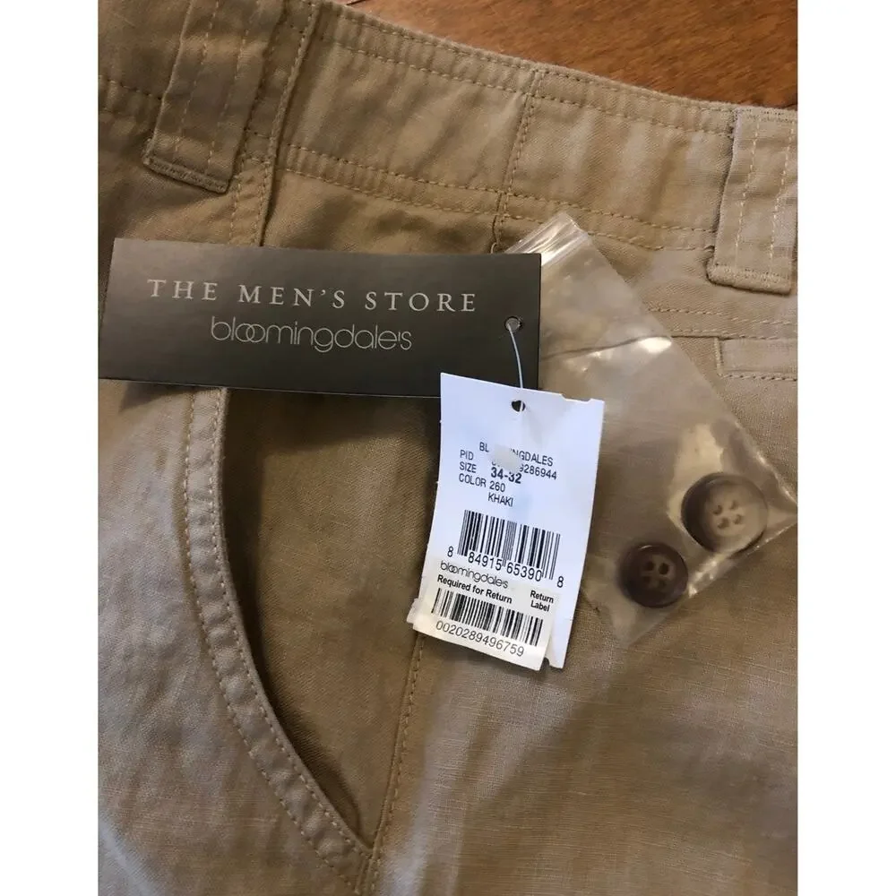 NWT Bloomingdales the mens store linen kahaki pants size 34 X 32